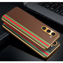 Vaku ® Samsung Galaxy S23 Plus Felix Line Leather Stitched Gold Electroplated Soft TPU Back Cover Case