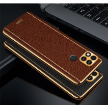 Vaku ® Xiaomi Redmi 10A Luxemberg Series Leather Stitched Gold Electroplated Soft TPU Back Cover