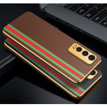 Vaku ® Vivo Y20 Felix Line Leather Pattern Gold Electroplated Soft TPU Back Cover Case