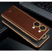 Vaku ® OnePlus Nord 3 Luxemberg Series Leather Stitched Gold Electroplated Soft TPU Back Cover