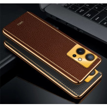 Vaku ® Vivo Y75 5G Luxemberg Series Leather Stitched Gold Electroplated Soft TPU Back Cover