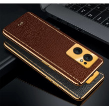 Vaku ® Oppo Reno7 5G Luxemberg Series Leather Stitched Gold Electroplated Soft TPU Back Cover