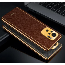 Vaku ® Redmi Note 10 Luxemberg Series Leather Stitched Gold Electroplated Soft TPU Back Cover