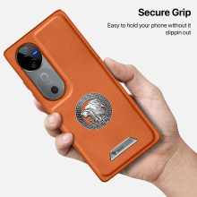 Vaku ® Vivo V40 5G Regal Shield Metal Lion Engraved Leather Protective Back Cover