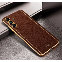 Vaku ® Samsung Galaxy A35 5G Luxemberg Leather Pattern Gold Electroplated Soft TPU Back Cover