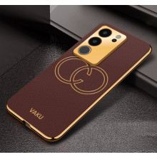 Vaku ® Vivo V29 5G Skylar Leather Pattern Gold Electroplated Soft TPU Back Cover