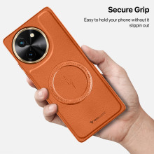 Vaku ® Vivo T3x 5G Maxtron Leather Stitched Magnetic Magsafe Non-Slip Grip Shockproof Back Cover