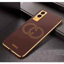 Vaku ® Vivo V21e 5G Skylar Leather Finish Gold Electroplated Soft TPU Back Cover