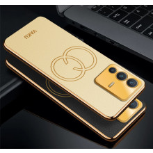 Vaku ® Vivo V23 5G Skylar Leather Pattern Gold Electroplated Soft TPU Back Cover