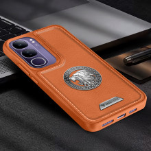 Vaku ® Vivo Y300 5G Regal Shield Metal Lion Engraved Leather Protective Back Cover