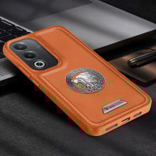 Vaku ® Oppo A3 Pro 5G Regal Shield Metal Lion Engraved Leather Protective Back Cover
