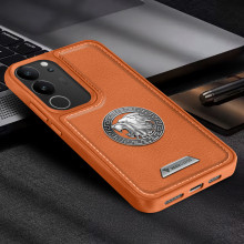 Vaku ® Vivo V29 5G Regal Shield Metal Lion Engraved Leather Protective Back Cover