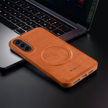 Vaku ® Samsung Galaxy A55 5G Maxtron Leather Stitched Magnetic Magsafe Non-Slip Grip Shockproof Back Cover