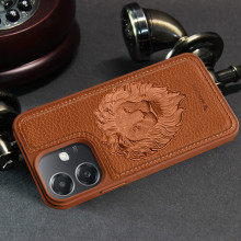 Vaku ® Oppo A3X 5G Lion Embossed Luxury Designer Leather Protective Back Cover Case
