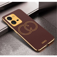 Vaku ® Vivo V25 5G Skylar Leather Pattern Gold Electroplated Soft TPU Back Cover