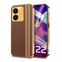 Vaku ® Vivo Y22 Felix Line Leather Stitched Gold Electroplated Soft TPU Back Cover Case