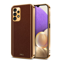 Vaku ® Samsung Galaxy A32 4G Luxemberg Series Leather Stitched Gold Electroplated Soft TPU Back Cover