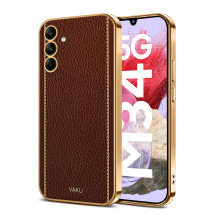 Vaku ® Samsung Galaxy M34 5G Luxemberg Leather Pattern Gold Electroplated Soft TPU Back Cover