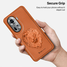 Vaku ® Oppo Reno11 5G Lion Embossed Luxury Designer Leather Protective Back Cover Case