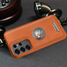 Vaku ® Samsung Galaxy S25 Ultra Regal Shield Metal Lion Engraved Leather Protective Back Cover