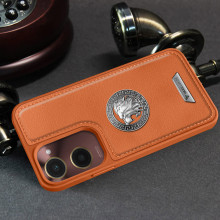 Vaku ® Vivo Y18 Regal Shield Metal Lion Engraved Leather Protective Back Cover