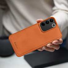 Vaku ® Vivo V27 5G Luxe Premium Leather Stitched Non-Slip Grip Protective Back Cover