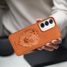 Vaku ® Oppo Reno12 Pro Lion Embossed Luxury Designer Leather Protective Back Cover