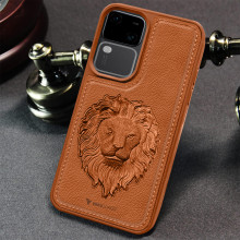 Vaku ® Vivo V30 5G Lion Embossed Luxury Designer Leather Protective Back Cover Case