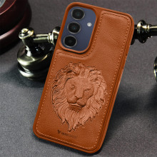 Vaku ® Samsung Galaxy A15 5G Lion Embossed Luxury Designer Leather Protective Back Cover Case