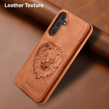 Vaku ® Samsung Galaxy S23 FE Lion Embossed Luxury Designer Leather Protective Back Cover Case