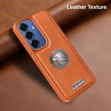 Vaku ® Samsung Galaxy S25 Regal Shield Metal Lion Engraved Leather Protective Back Cover