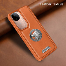 Vaku ® Vivo V40e 5G Regal Shield Metal Lion Engraved Leather Protective Back Cover