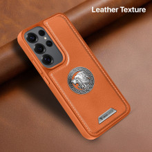 Vaku ® Samsung Galaxy S24 Ultra Regal Shield Metal Lion Engraved Leather Protective Back Cover