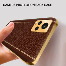Vaku ® 2In1 Combo Vivo V20 Luxemberg Leather Stitched Gold Electroplated Case with 9H Shatterproof Tempered Glass
