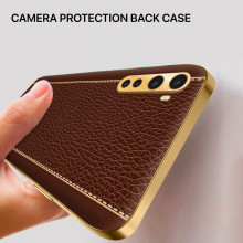 Vaku ® 2In1 Combo OnePlus Nord Luxemberg Leather Stitched Gold Electroplated Case with 9H Shatterproof Tempered Glass