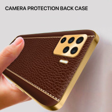 Vaku ® 2In1 Combo Oppo F19 Pro Luxemberg Leather Stitched Gold Electroplated Case with 9H Shatterproof Tempered Glass