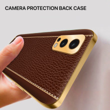 Vaku ® 2In1 Combo OnePlus Nord 2 Luxemberg Leather Stitched Gold Electroplated Case with 9H Shatterproof Tempered Glass