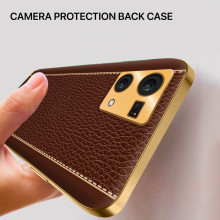 Vaku ® 2In1 Combo Oppo F21 Pro Luxemberg Leather Stitched Gold Electroplated Case with 9H Shatterproof Tempered Glass
