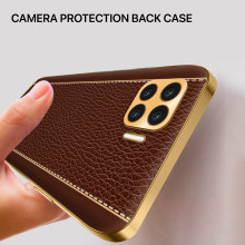 Vaku ® 2In1 Combo Oppo F17 Pro Luxemberg Leather Stitched Gold Electroplated Case with 9H Shatterproof Tempered Glass