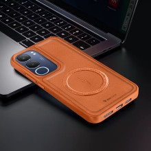 Vaku ® Vivo Y29 5G Maxtron Leather Stitched Magnetic Magsafe Non-Slip Grip Shockproof Back Cover