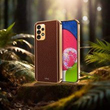 Vaku ® Samsung Galaxy A52 Luxemberg Series Leather Stitched Gold Electroplated Soft TPU Back Cover