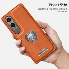 Vaku ® OnePlus Nord CE4 Lite 5G Regal Shield Metal Lion Engraved Leather Protective Back Cover