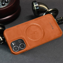 Vaku ® Vivo Y35 Maxtron Leather Stitched Magnetic Magsafe Non-Slip Grip Shockproof Back Cover