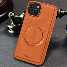 Vaku ® Apple iPhone 15 Plus Maxtron Leather Stitched Magnetic Magsafe Non-Slip Grip Shockproof Back Cover