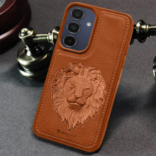 Vaku ® Samsung Galaxy A25 5G Lion Embossed Luxury Designer Leather Protective Back Cover Case