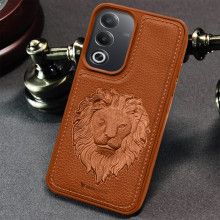 Vaku ®  Oppo A3 Pro 5G Lion Embossed Luxury Designer Leather Protective Back Cover Case