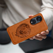 Vaku ® Oppo Reno8T 5G Lion Embossed Luxury Designer Leather Protective Back Cover Case