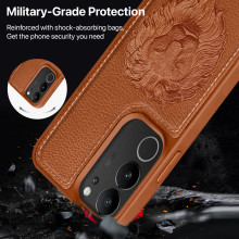 Vaku ® Vivo V29 Pro 5G Lion Embossed Luxury Designer Leather Protective Back Cover Case