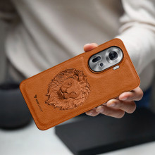 Vaku ® Oppo Reno11 5G Lion Embossed Luxury Designer Leather Protective Back Cover Case
