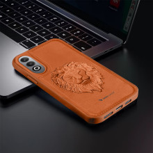Vaku ® OnePlus Nord CE4 Lion Embossed Luxury Designer Leather Protective Back Cover Case
